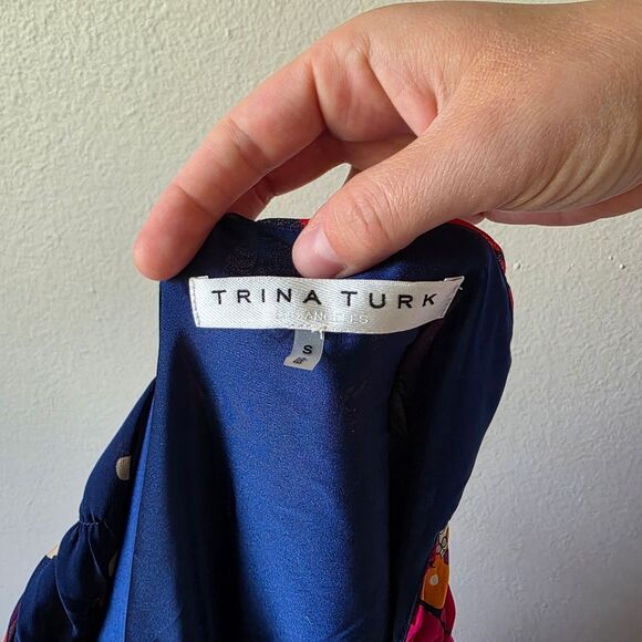 Trina Turk Silvery Dress Blue Floral With 3/4 Baloon Sleeves Small - Picture 4 of 6